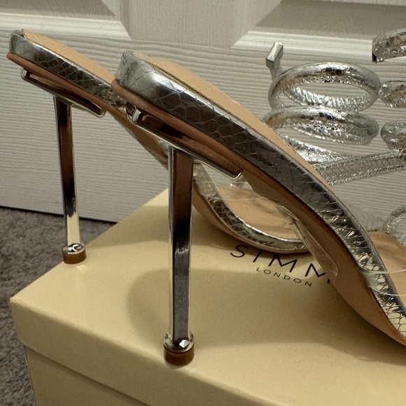 Silver Snake Skin Wrap Up Heels - Picture 4 of 5